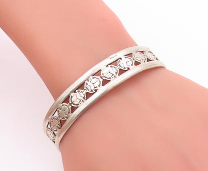 925 Sterling Silver Vintage Bracelet MIDDLE EAST Scarab Band Cut Cuff  BT11194