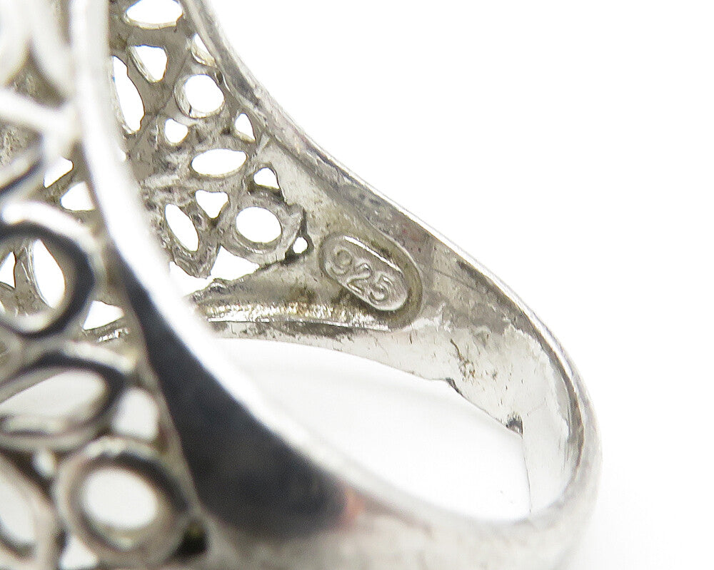 925 Sterling Silver  Shiny Topaz Floral Pattern Cocktail Ring Sz 9  RG10834