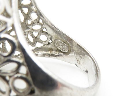 925 Sterling Silver  Shiny Topaz Floral Pattern Cocktail Ring Sz 9  RG10834