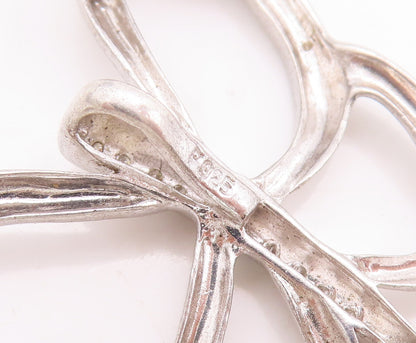 925 Sterling Silver Vintage Brooch Pin Cutout Diamonds Inlay Butterfly  BP11049