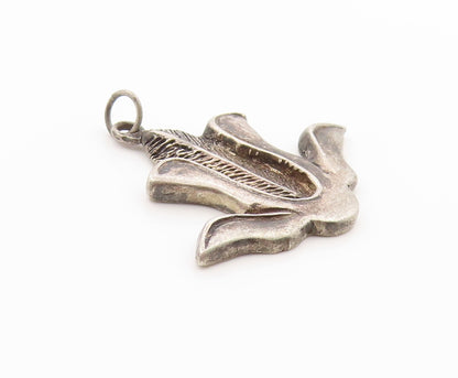 925 Sterling Silver Vintage Pendant Etched Blooming Lotus Floral Charm  PT25030
