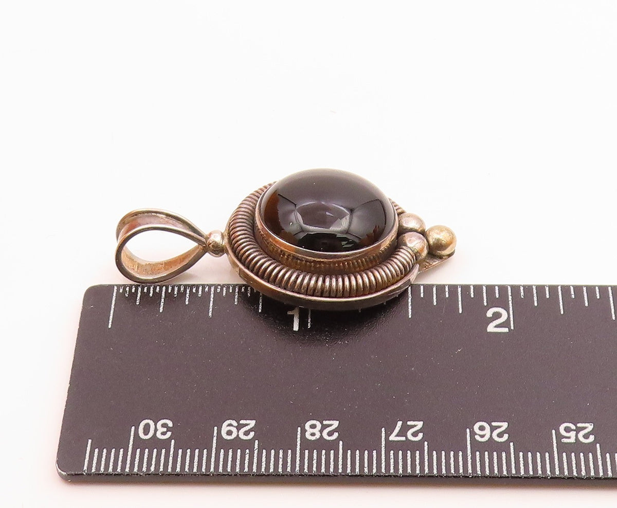BALI 925 Sterling Silver  Vintage Cabochon Cut Black Onyx Pendant  PT16831