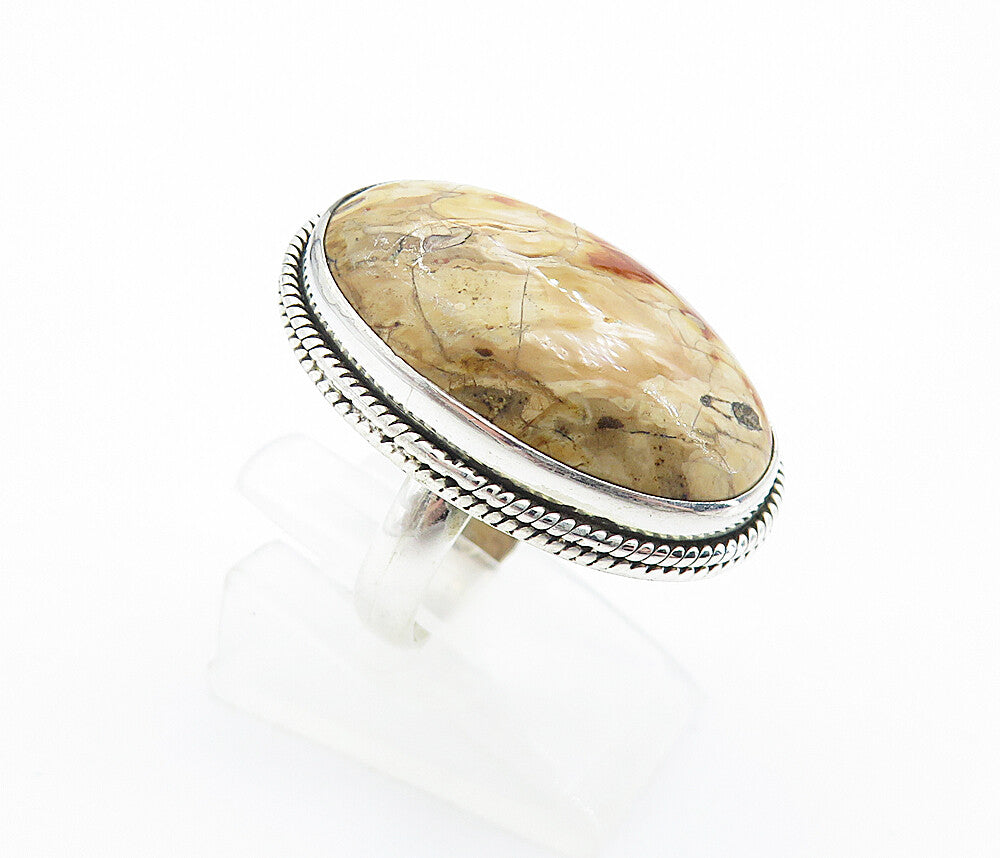 925 Sterling Silver  Cabochon Cut Brown Jasper Cocktail Ring Sz 6  RG7809