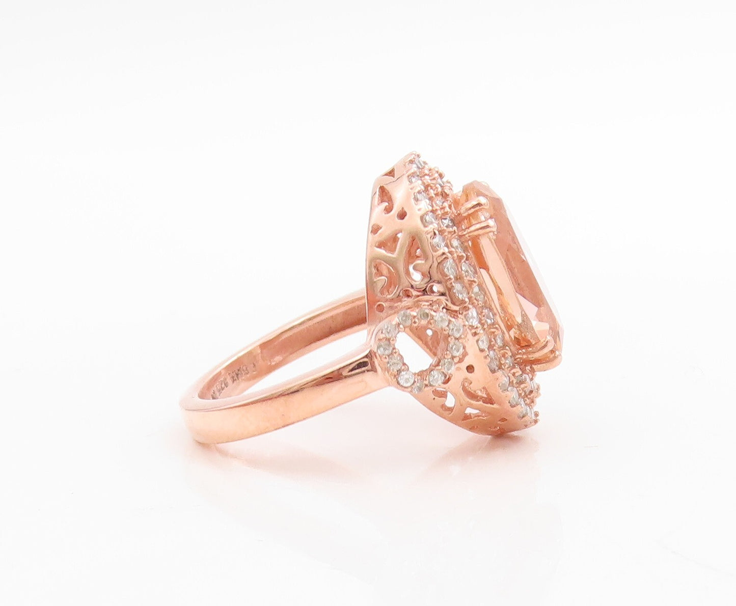 925 Sterling Silver Vintage Ring Gold Plated Oval Morganite & CZ  Sz 7  RG30546
