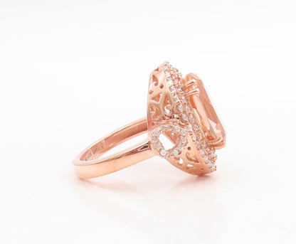925 Sterling Silver Vintage Ring Gold Plated Oval Morganite & CZ  Sz 7  RG30546