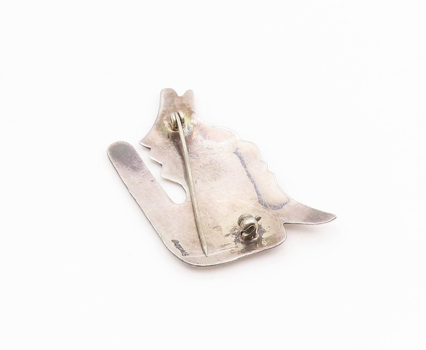 925 Sterling Silver Vintage Brooch Pin NAVAJO Howling Coyote Cutout  BP12174