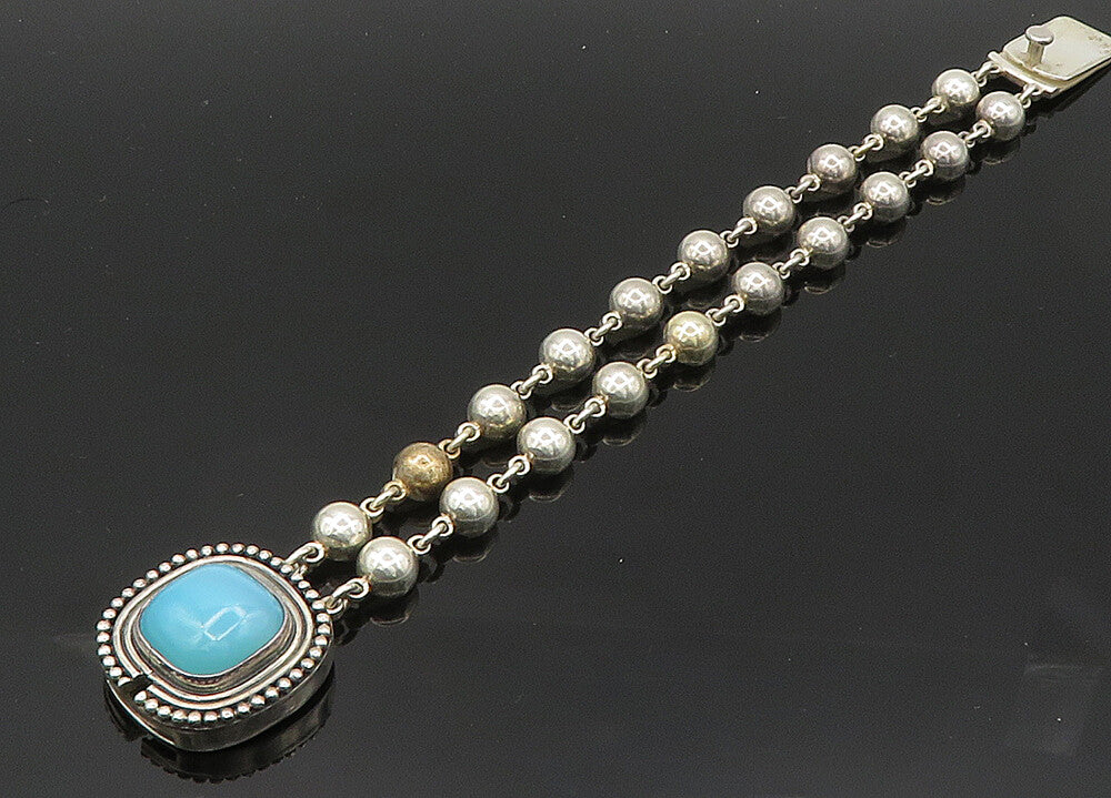 DESIGNER 925 Silver  Vintage Cabochon Blue Chalcedony Chain Bracelet  BT8232