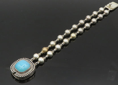 DESIGNER 925 Silver  Vintage Cabochon Blue Chalcedony Chain Bracelet  BT8232
