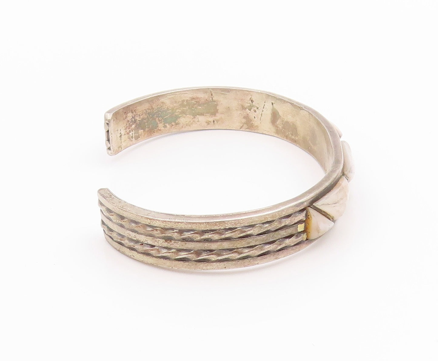 925 Sterling Silver Vintage Bracelet NAVAJO ZUNI Mother Of Pearls Cuff  BT11294