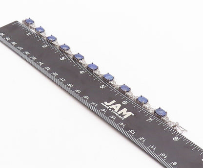 925 Sterling Silver Vintage Bracelet Oval Shape Sapphire & CZ Inlay  BT10761