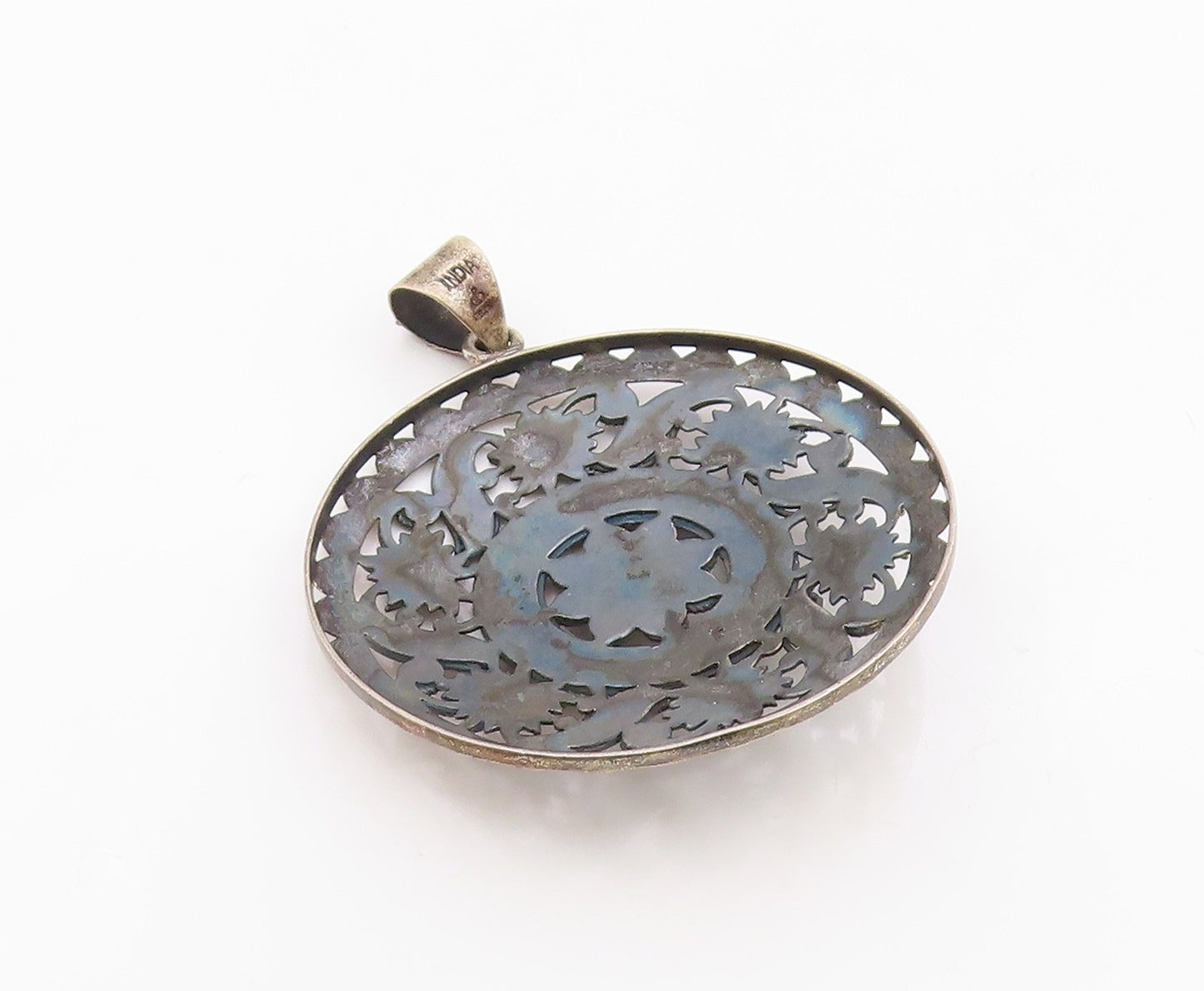 DOUG PAULUS 925 Silver  Vintage Two Tone Floral Beaded Scroll Pendant  PT20119