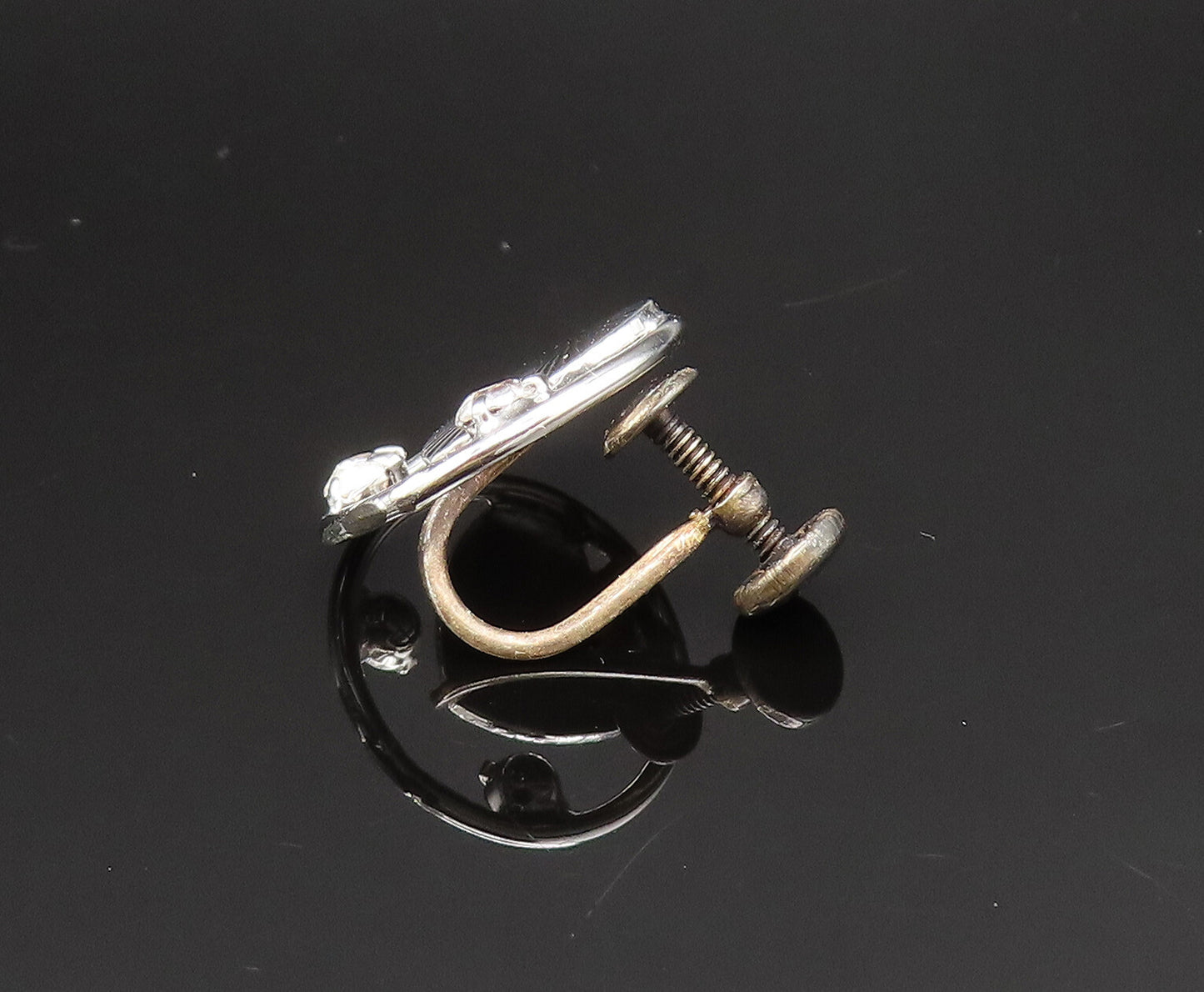 925 Silver  Vintage Love Heart & Cubic Zirconia Screw Back Earrings  EG11796