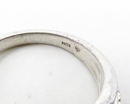 925 Sterling Silver  Vintage Genuine Diamonds Heart Band Ring Sz 7  RG18761