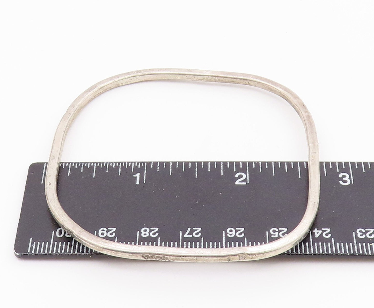SOUTHWESTERN 925 Silver Vintage Rounded Square Etched Bangle Bracelet BT8625