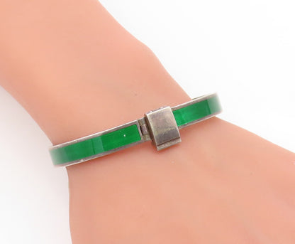 925 Sterling Silver Vintage Bracelet GUCCI Classic Green Enamel Bangle  BT12012