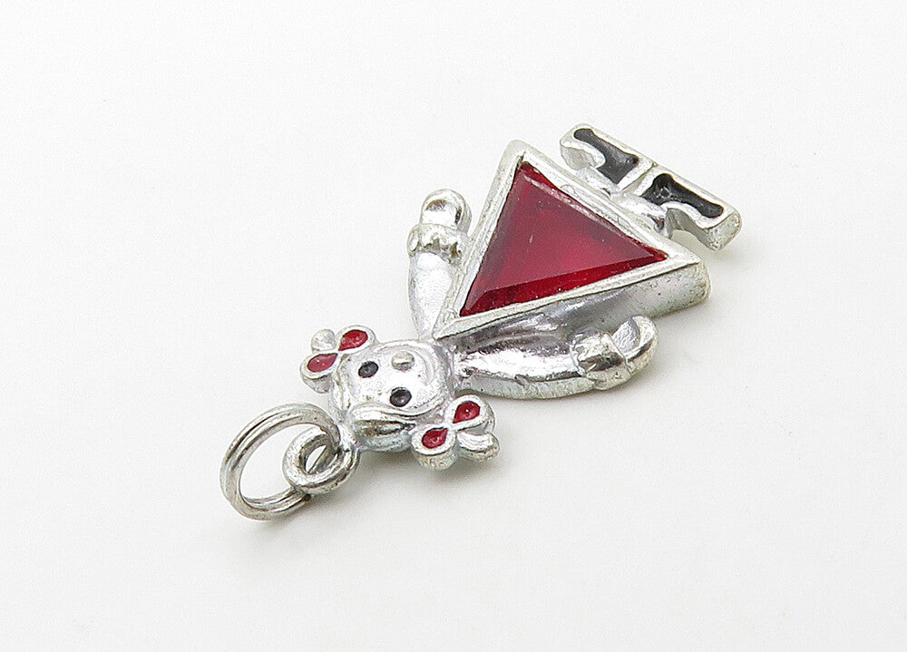 925 Sterling Silver  Vintage Red Topaz Little Girl Motif Pendant  PT17260