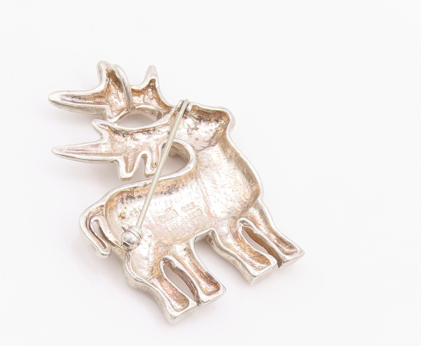 925 Sterling Silver Vintage Brooch Pin MFA Solid Carved Baby Deer  BP10682
