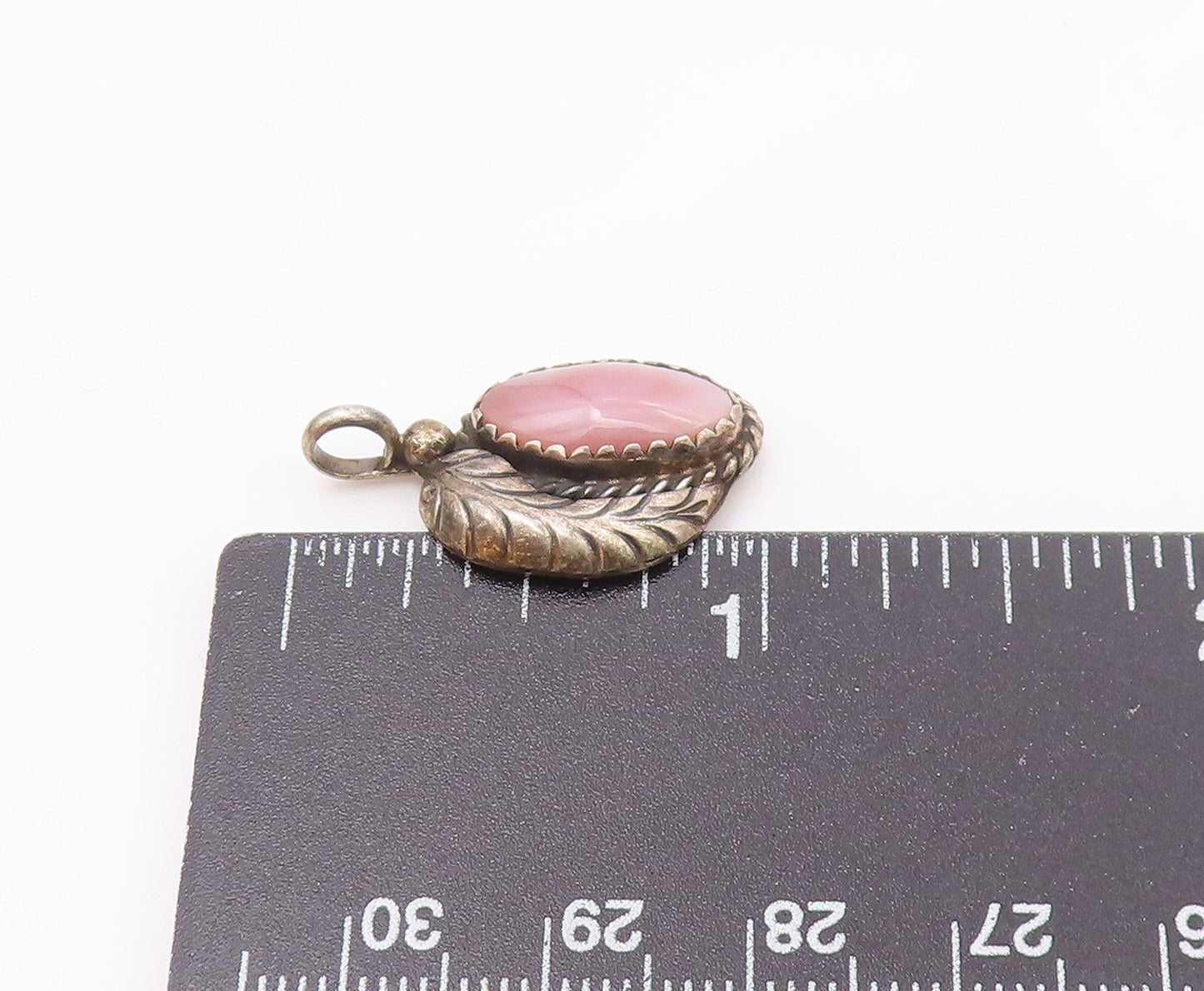 NAVAJO 925 Sterling Silver  Vintage Mother Of Pearl Feather Pendant  PT13914