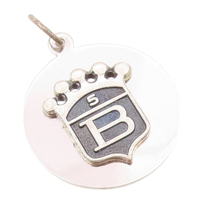 925 Sterling Silver Vintage Pendant  Designer Carved Crowned B 5 Coin  PT23925