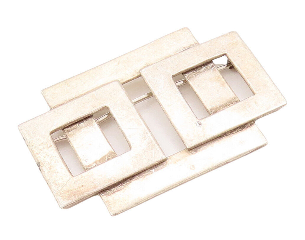 925 Sterling Silver Vintage Brooch Pin Brutalist Cutout Square Design  BP10886