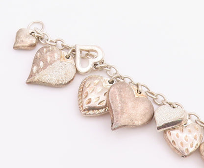 925 Sterling Silver Vintage Bracelet Multi Pattern Puffy Love Heart Link BT12207