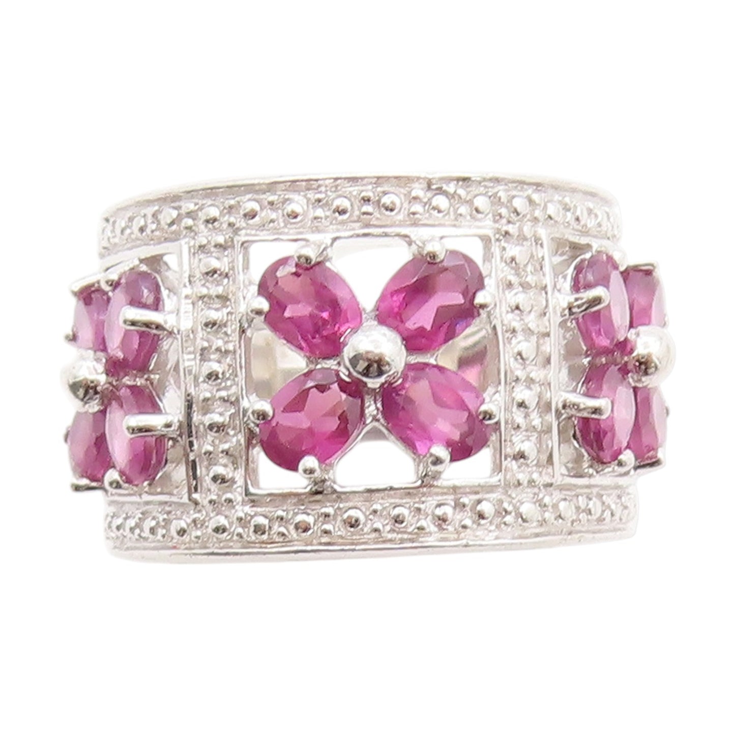 925 Sterling Silver Vintage Ring Amethyst Floral Blossom Cut Out  Sz 6  RG33623