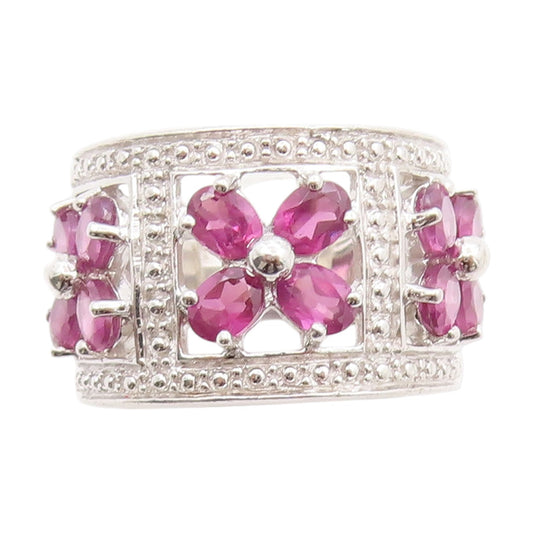 925 Sterling Silver Vintage Ring Amethyst Floral Blossom Cut Out  Sz 6  RG33623