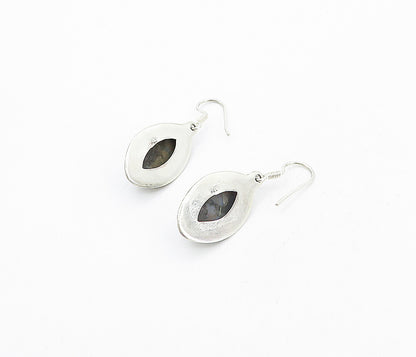 925 Sterling Silver  Vintage Cabochon Cut Spotted Agate Drop Earrings  EG3478