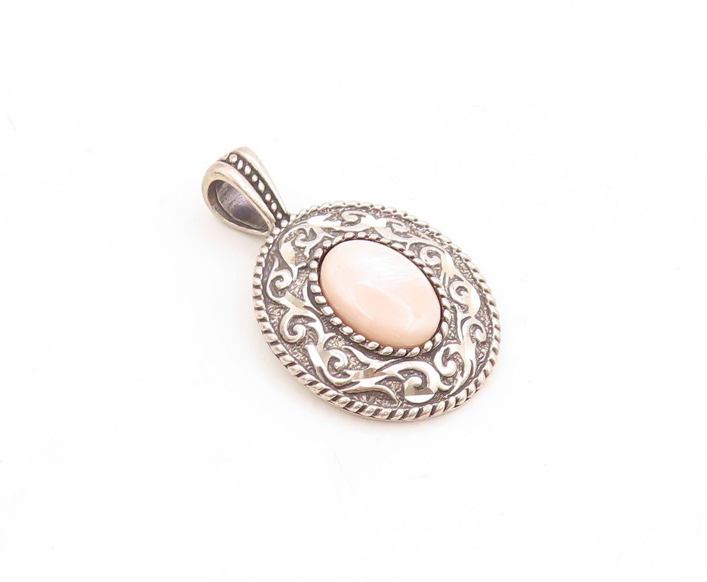 925 Sterling Silver Vintage Pendant CAROLYN POLLACK Carved Gemstone  PT23793