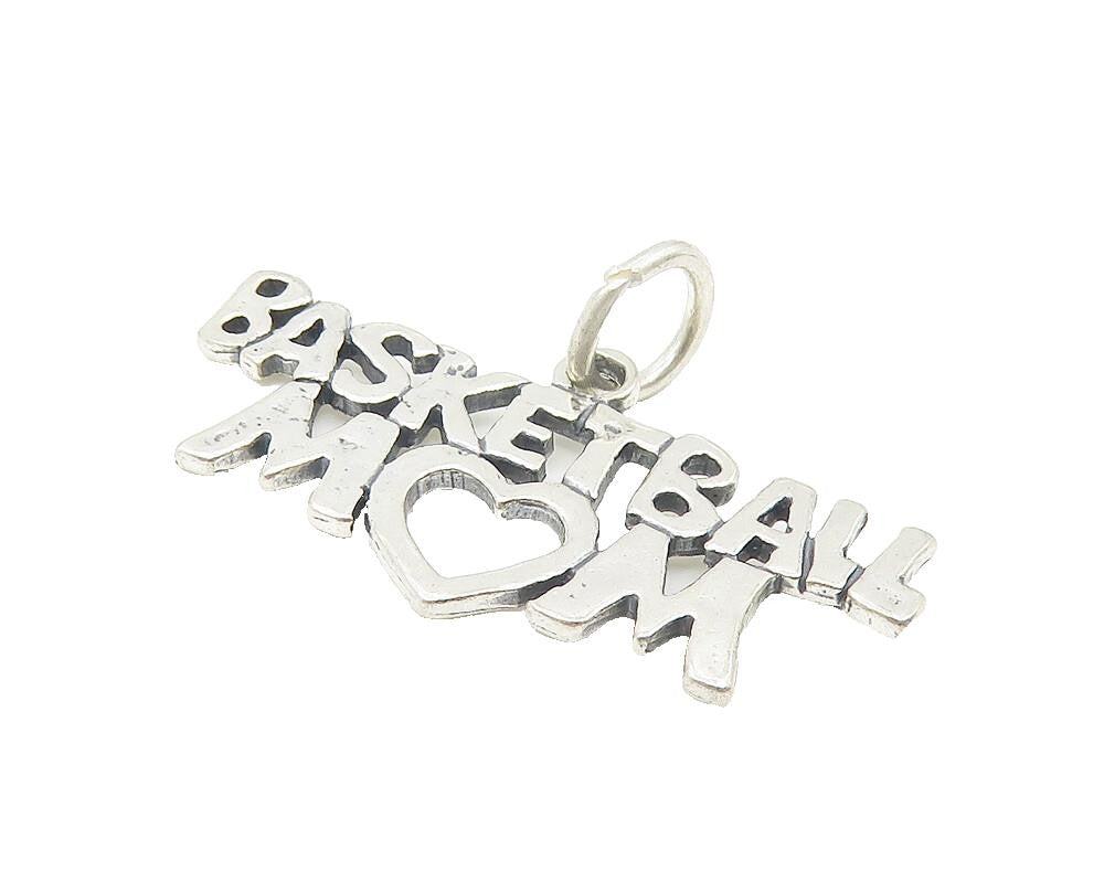 925 Sterling Silver  Vintage Shiny Basketball Mom Love Drop Pendant  PT8769
