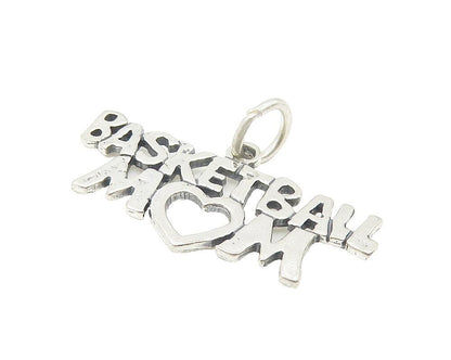 925 Sterling Silver  Vintage Shiny Basketball Mom Love Drop Pendant  PT8769