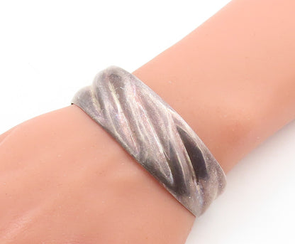 MEXICO 925 Sterling Silver  Vintage Dark Tone Fluted Cuff Bracelet  BT1452