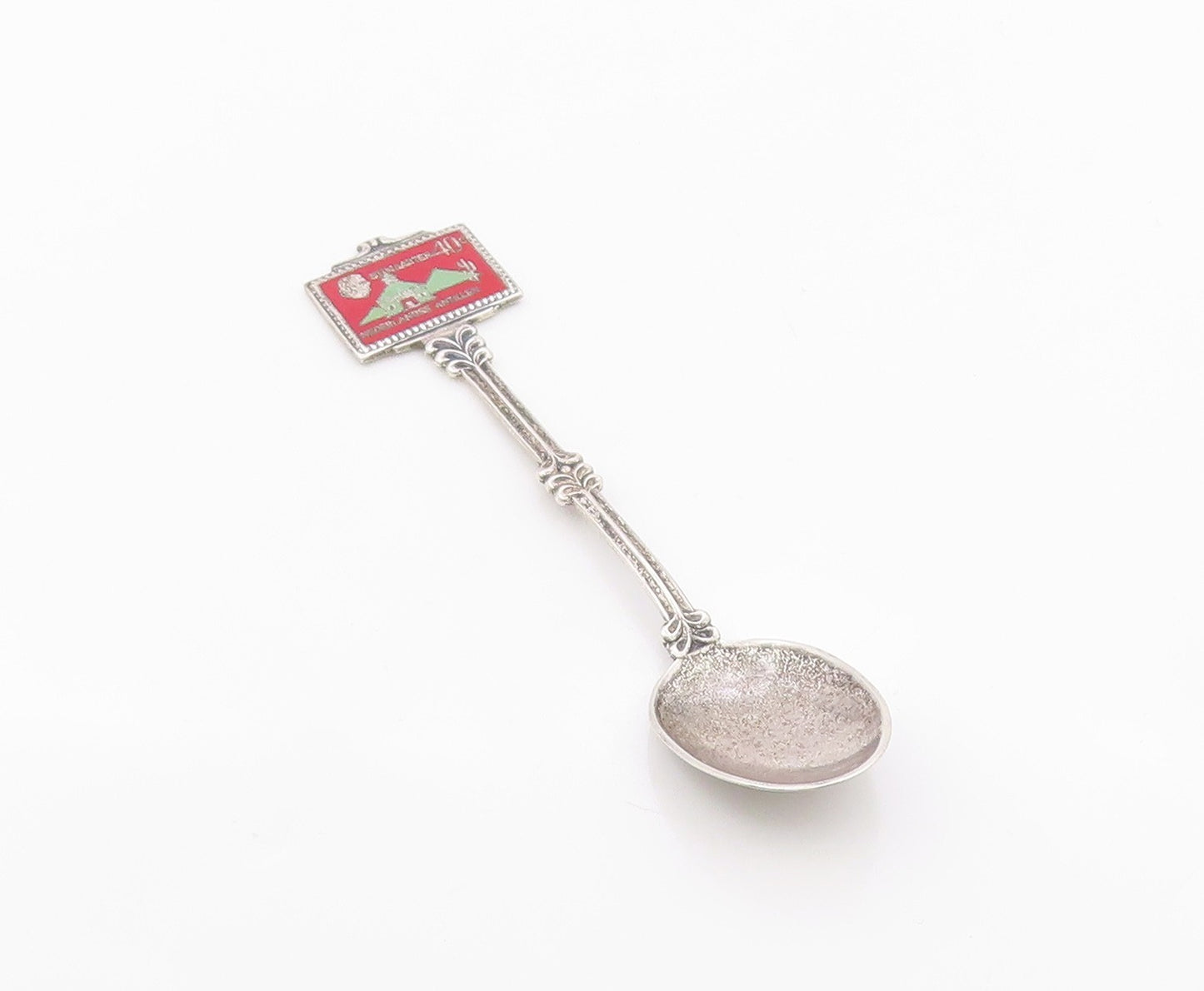 925 Sterling Silver  Vintage Antique Enamel St. Maarten Tea Spoon  TR1621