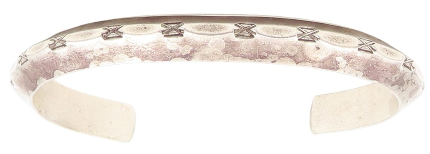 925 Sterling Silver Vintage Bracelet Modernist Solid Groove Narrow Cuff  BT11477