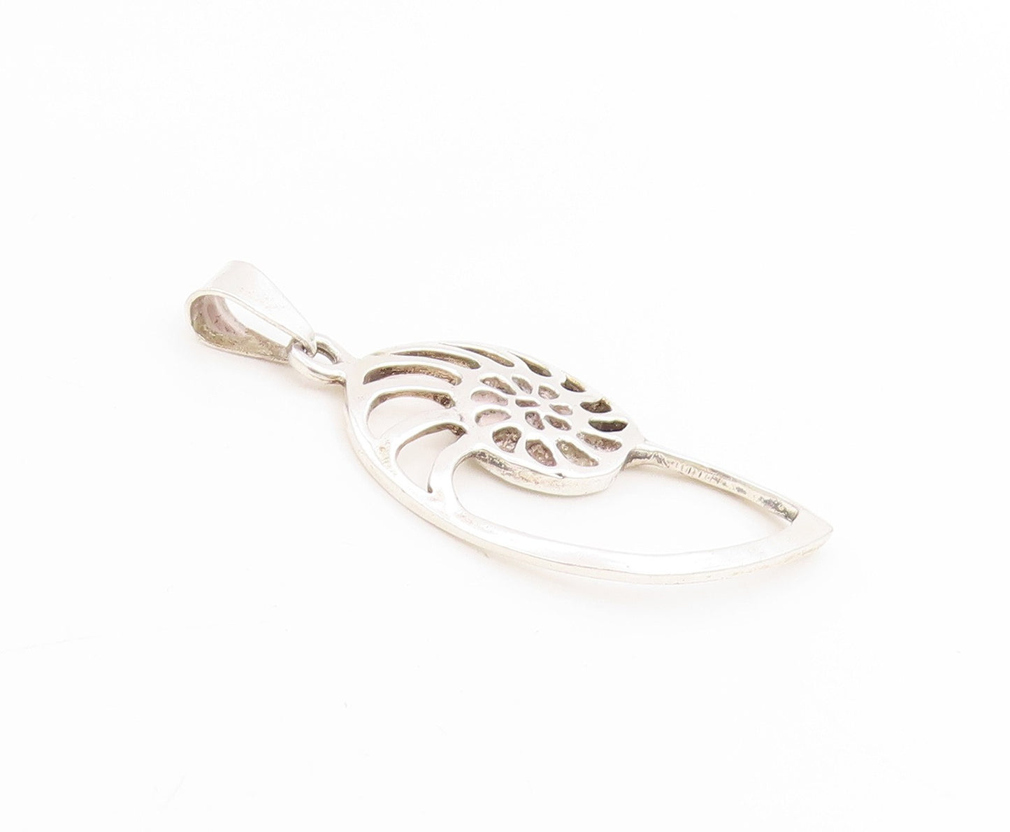 925 Sterling Silver Vintage Pendant Openwork Nautilus Shell Design Charm PT25287