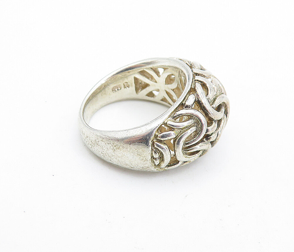 925 Sterling Silver  Vintage Byzantine Link Detail Dome Band Ring Sz 5  RG6894