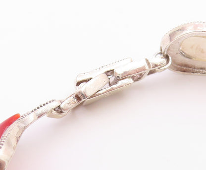 925 Silver Vintage Mother Of Pearl Turquoise & Multi Stone Bracelet BT3713