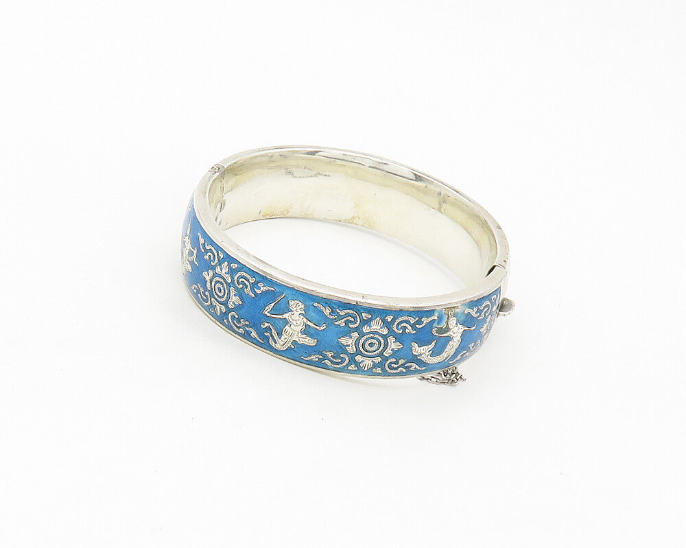 SIAM 925 Sterling Silver  Vintage Enamel Dancer Floral Bangle Bracelet  BT6884