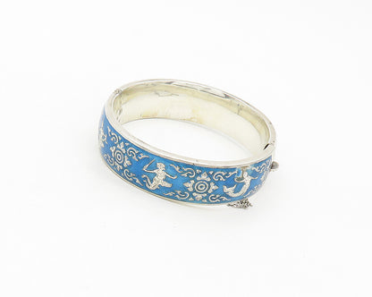 SIAM 925 Sterling Silver  Vintage Enamel Dancer Floral Bangle Bracelet  BT6884