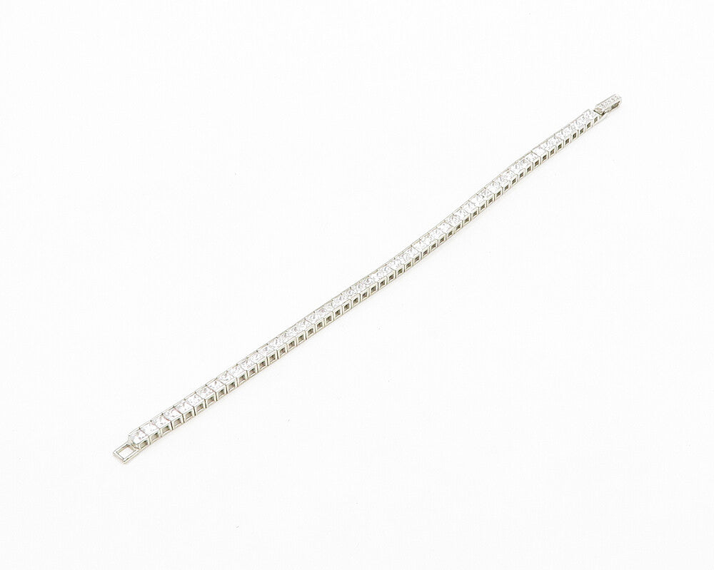 925 Sterling Silver  Vintage Cubic Zirconia Box Link Chain Bracelet  BT7894