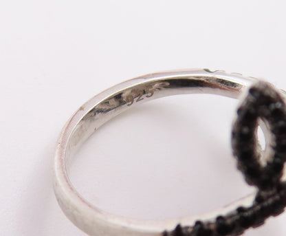 925 Sterling Silver Vintage Ring Elegant Black Spinel Leaf Bypass  Sz 9  RG36637