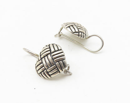 925 Sterling Silver  Vintage Basket Weave Pattern Round Drop Earrings  EG5582