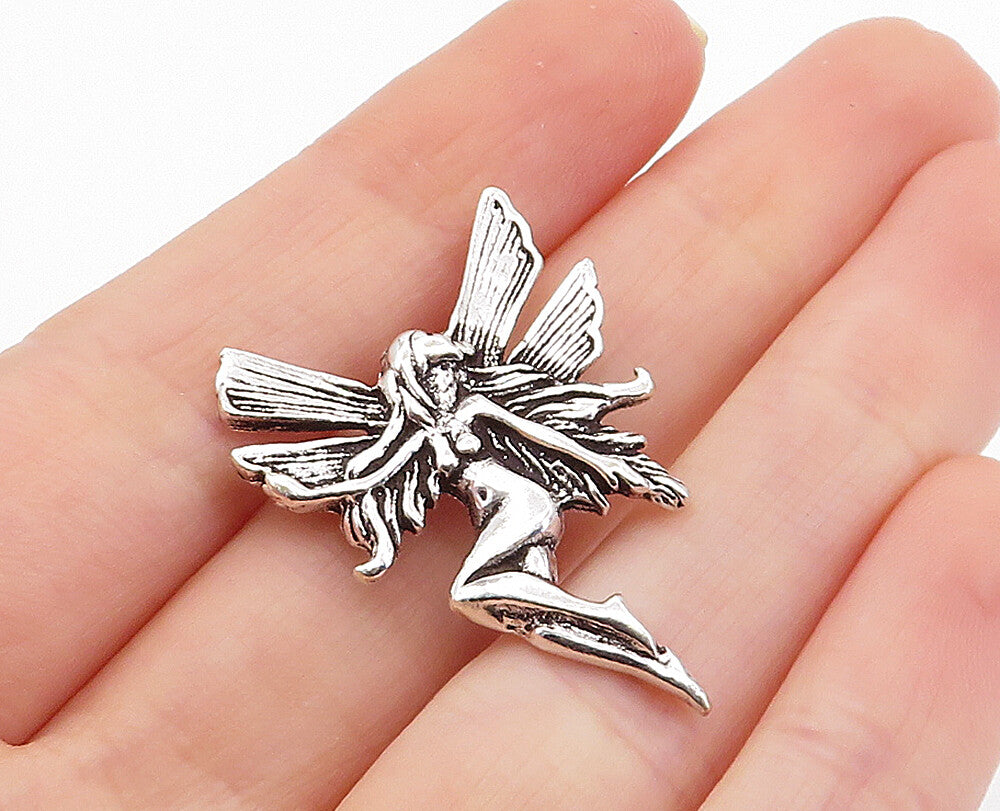 925 Sterling Silver  Vintage Shiny Flying Fairly Lady Motif Pendant  PT5425