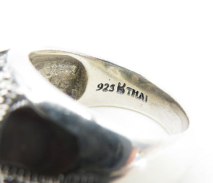 925 Sterling Silver  Abalone Shell & Marcasite Dome Cocktail Ring Sz 8  RG5827