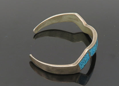 ZUNI NAVAJO 925 Silver  Vintage Inlaid Turquoise Pointed Cuff Bracelet  BT8304