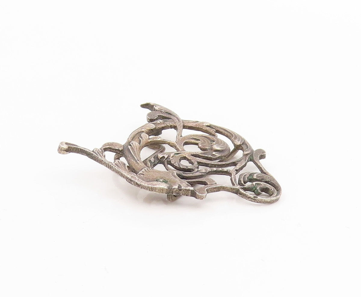 925 Sterling Silver Vintage Belt Buckle Openwork Mythical Winged Dragon  TR4135