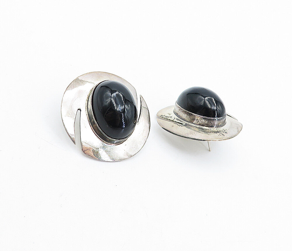MEXICO 925 Sterling Silver  Vintage Cabochon Black Onyx Drop Earrings  EG2472