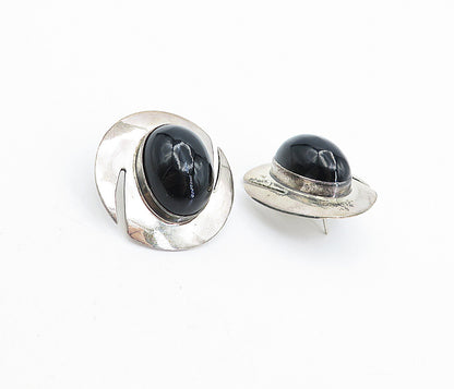MEXICO 925 Sterling Silver  Vintage Cabochon Black Onyx Drop Earrings  EG2472