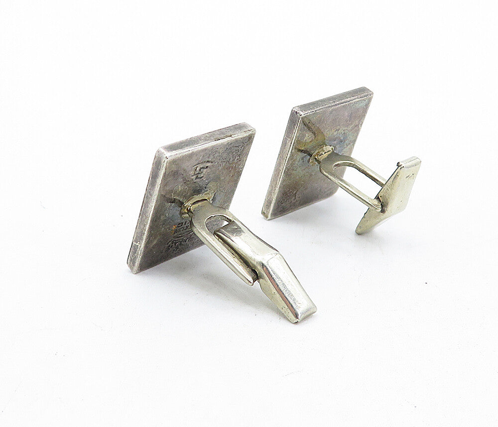 MEXICO 925 Sterling Silver  Vintage Enamel Patterned Square Cuff Links  TR1124