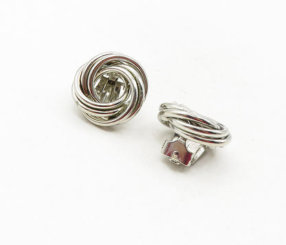 925 Sterling Silver  Vintage Shiny Spiral Knot Non Pierce Earrings  EG4734